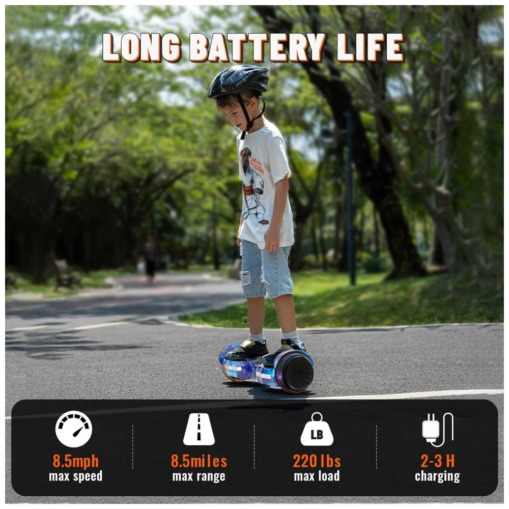 Hoverboard SIMATE com Rodas Coloridas de LED, Alto-falantes Bluetooth e Aplicativo, Duplo Motor de 250W, Velocidade Máxima de 13,7 km/h - Imagem 4