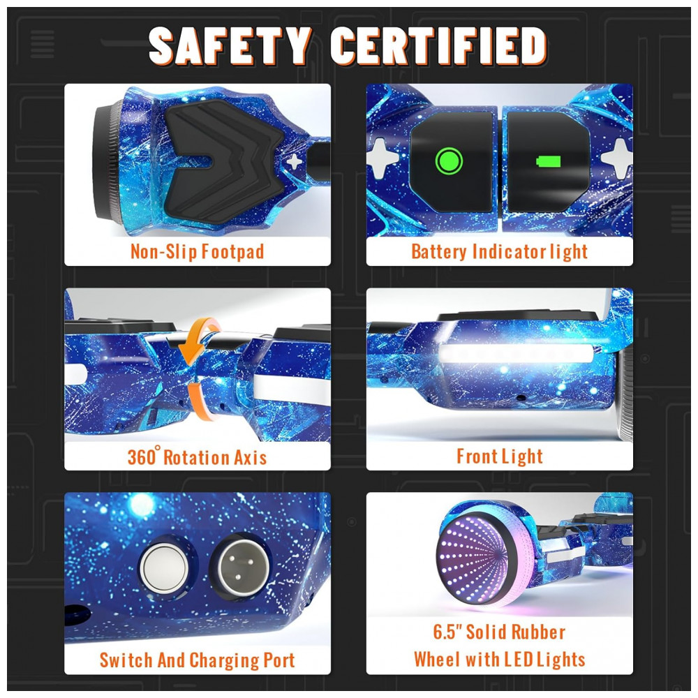 Hoverboard SIMATE com Rodas Coloridas de LED, Alto-falantes Bluetooth e Aplicativo, Duplo Motor de 250W, Velocidade Máxima de 13,7 km/h - Imagem 6