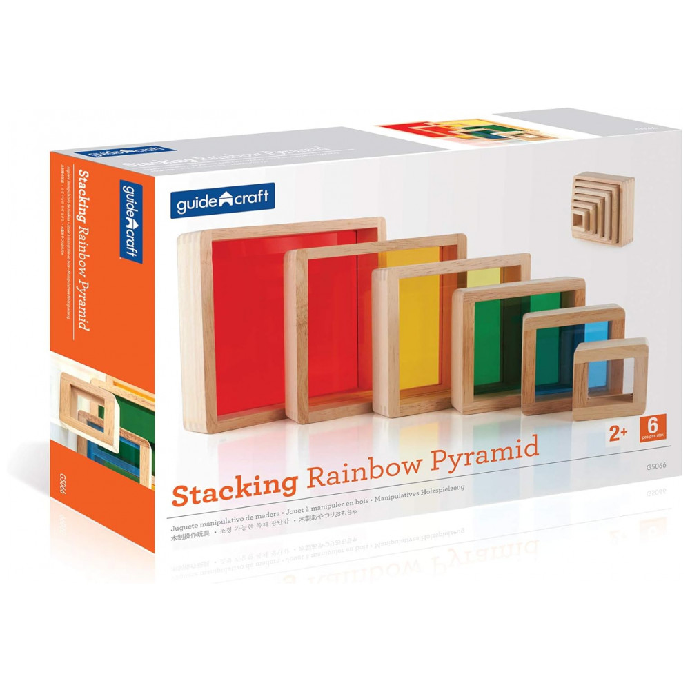Blocos de Empilhar Pirâmide Arco-Íris Infantil Guidecraft em madeira com janelas acrílicas coloridas - Imagem 2