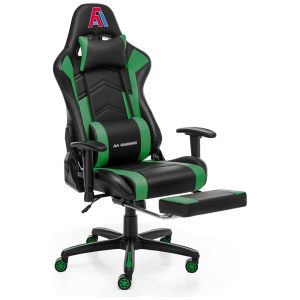 Cadeira Gamer Ergonômica Giratória com Apoio para Lombar e Pés AA Products Verde e Preta