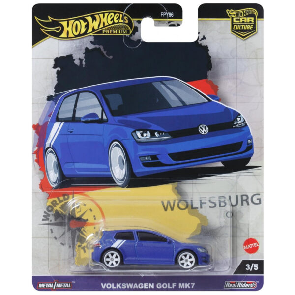 Carrinho de Brinquedo Colecionável Hot Wheels Premium Car Culture, Escala 1:64 DieCast Volkswagen Golf Mk 7, Veículo de Turismo Mundial com Pneus Real