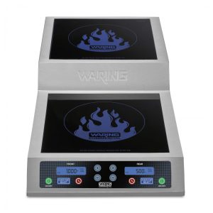 Cooktop Elétrico Duplo de Indução Profissional com 12 Configurações de Temperatura e Superfície em Vidro Cerâmico 110V 1800W Waring WIH800 Prata