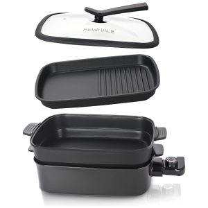 Panela Elétrica Multifuncional 2 em 1 com Revestimento Antiaderente e Temperatura Ajustável 110V 1400W AEWHALE Preta
