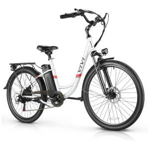 Bicicleta Elétrica VIVI Urbana 26" Motor 1000W Pico Bateria 48V Removível Autonomia 80 km Até 35 km/h Freios a Disco 7 Marchas Tela LCD 5 Modos Branca