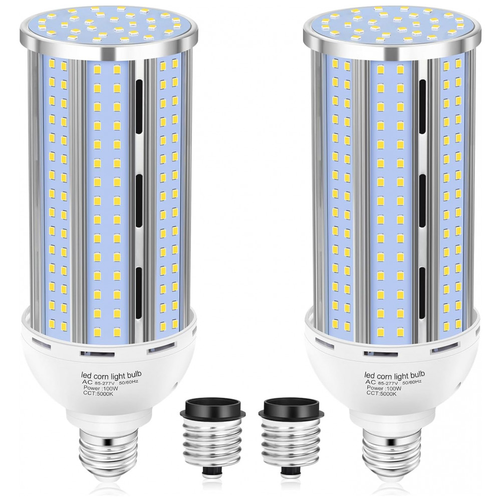 Kit com 2 Lâmpadas de Milho LED 100W, Luz do Dia 5000K, Equivalente a 1000W, Base E26/E39, Design sem Ventoinha, 15.800LM,XYCN