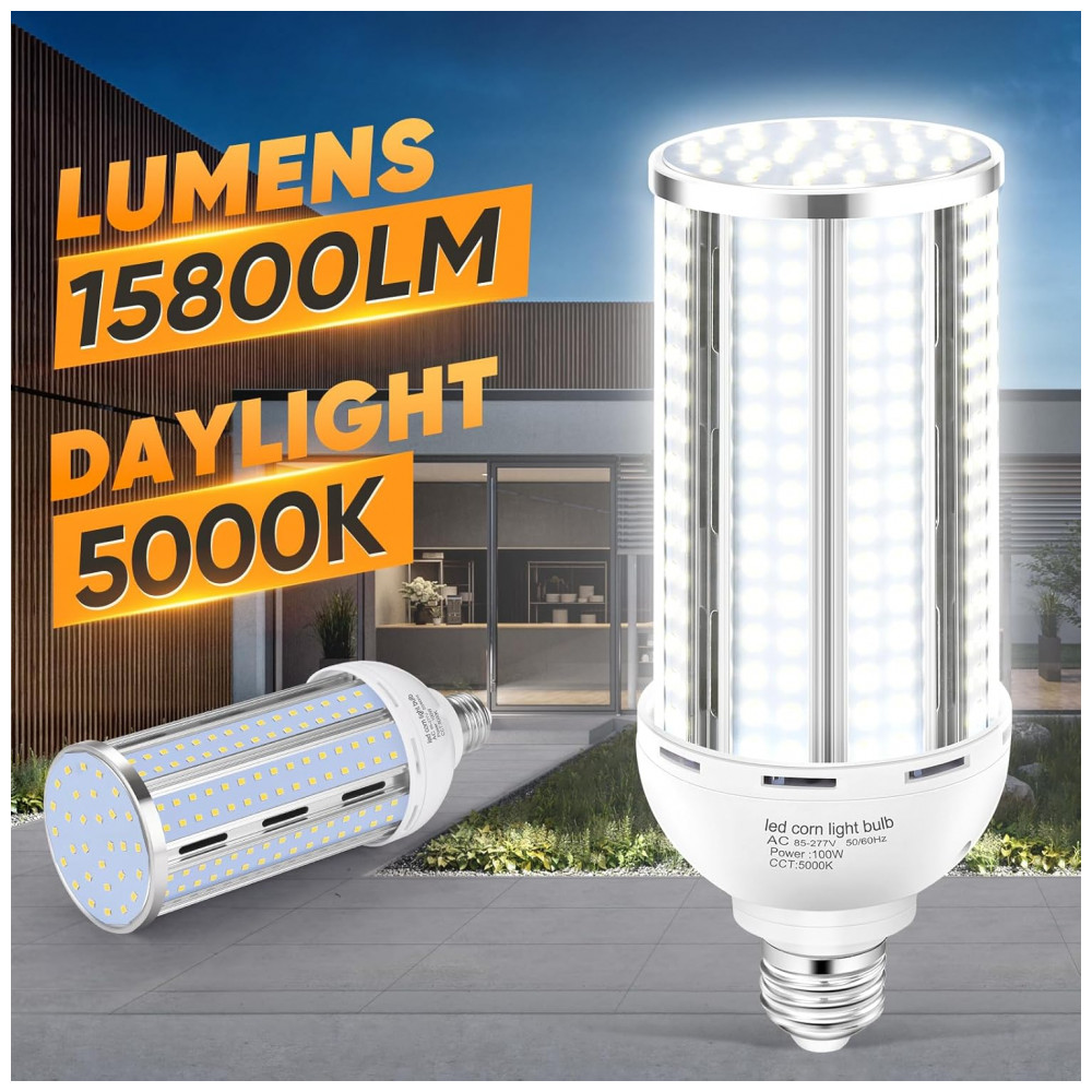 Kit com 2 Lâmpadas de Milho LED 100W, Luz do Dia 5000K, Equivalente a 1000W, Base E26/E39, Design sem Ventoinha, 15.800LM,XYCN - Imagem 2