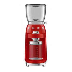 Moedor de café elétrico Smeg vermelho retrô com mós cônicas em inox 30 níveis de moagem e funil 350 g 110V