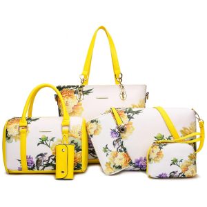 Conjunto de Bolsas Femininas 6 Peças com Carteira 2E youth Amarelo Florido