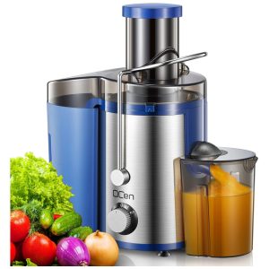 Extrator de Suco QCen 800W com Abertura Ampla Centrífuga para Frutas e Vegetais Aço Inox Livre de BPA Azul - Fácil Limpeza