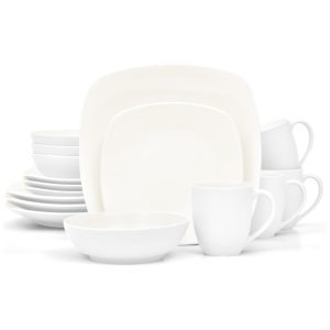 Aparelho de Jantar para Todas as Ocasiões Elegância e Sofisticação para Sua Mesa com 16 Peças Formato Quadrado e Material de Cerâmica Noritake Branco