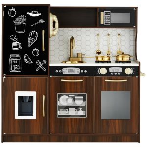 Cozinha Infantil com Design Realista Telefone Utensílios Forno Micro-Ondas e Pia para Crianças Acima de 3 Anos Best Choice Products Marrom e Dourado