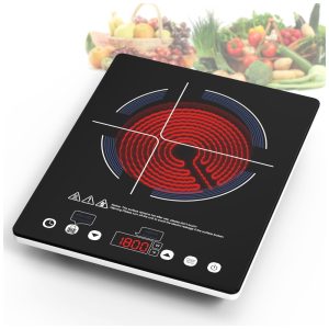 Cooktop Elétrico Portátil de Indução com 9 Níveis de Potência Trava para Crianças Temporizador e Proteção Contra Superaquecimento 110V 1800W GIHETKUT Preto