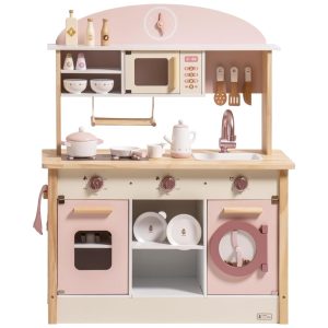 Cozinha Educativa de Brinquedo ROBUD em Madeira com Acessórios Realistas Conjunto com Recursos de Jogo e Design Moderno para Crianças