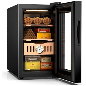 Umidor Elétrico para Charutos 200 Unidades com Prateleiras Higrômetro e Luz Led 110 Volts Mojgar Preto