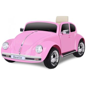 Carro Elétrico Infantil Volkswagen Beetle Forever Source Rosa 12V Controle Remoto LED 3 Velocidades Música e autonomia de 60-90min