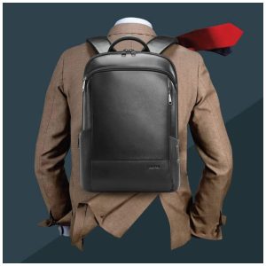 Mochila de Couro para Laptop com Carga USB Unissex BOPAI Preto