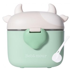 Dispenser de Fórmula Bebamour Vaquinha Verde Clara 3 Compartimentos com Colher 450ml