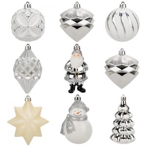 Conjunto de 9 Enfeites de Natal Resistentes a Quebra para Árvore de Natal Diversos Designs com Boneco de Neve Papai Noel Estrela Villa Como