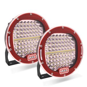 Farol de Milha LED Off Road 18cm 2Pcs 300W 30000 Lúmens 12V e 24V Capa Protetora SAFEGO Vermelho