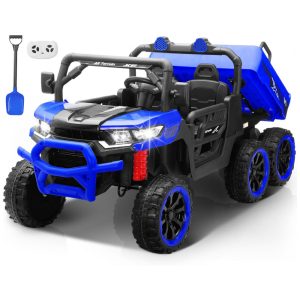 Caminhão Basculante Infantil Elétrico Letsgoride Azul 24V 2 Lugares 4 Motores 100W Caçamba Automática 4WD Bluetooth Música LED 6 Rodas