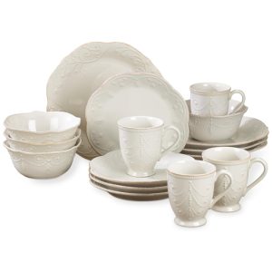 Aparelho de Jantar Elegância e Sofisticação para Sua Mesa com 16 Peças Formato Redondo Ondulado e Material de Cerâmica LENOX 851745 Branco Pérola