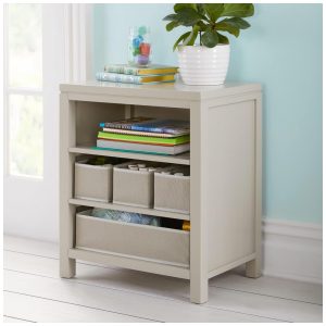 Estante Infantil de Madeira Martha Stewart Cinza com 3 Prateleiras e 4 Cestos Reforçados Organizador G77203