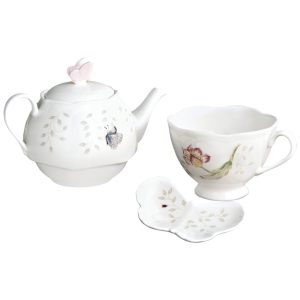 Conjunto de Chá Inclui Bule Xícara e Pires em Porcelana Lenox ZPV-2756 Branco Colorido