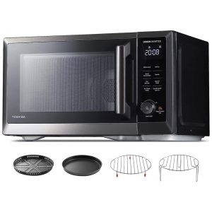 Micro Ondas de Bancada 7 em 1 em Aço Inoxidável 30L com 27 Programas e AirFryer 110V 1000W TOSHIBA Preto