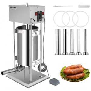 Máquina de Fazer Linguiça Elétrica ROVSUN 10L Aço Inoxidável com Capacidade de 154 libras Velocidade Ajustável e 5 Tubos de Enchimento