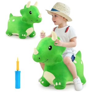 Brinquedo de Pelúcia Triceratops Saltitante para Crianças Acima de 3 Anos iPlay iLearn Verde