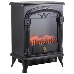Lareira Elétrica Portátil com Efeito de Chama Realista 3D e Termostato Ajustável 110V 1500W Comfort Zone Preta