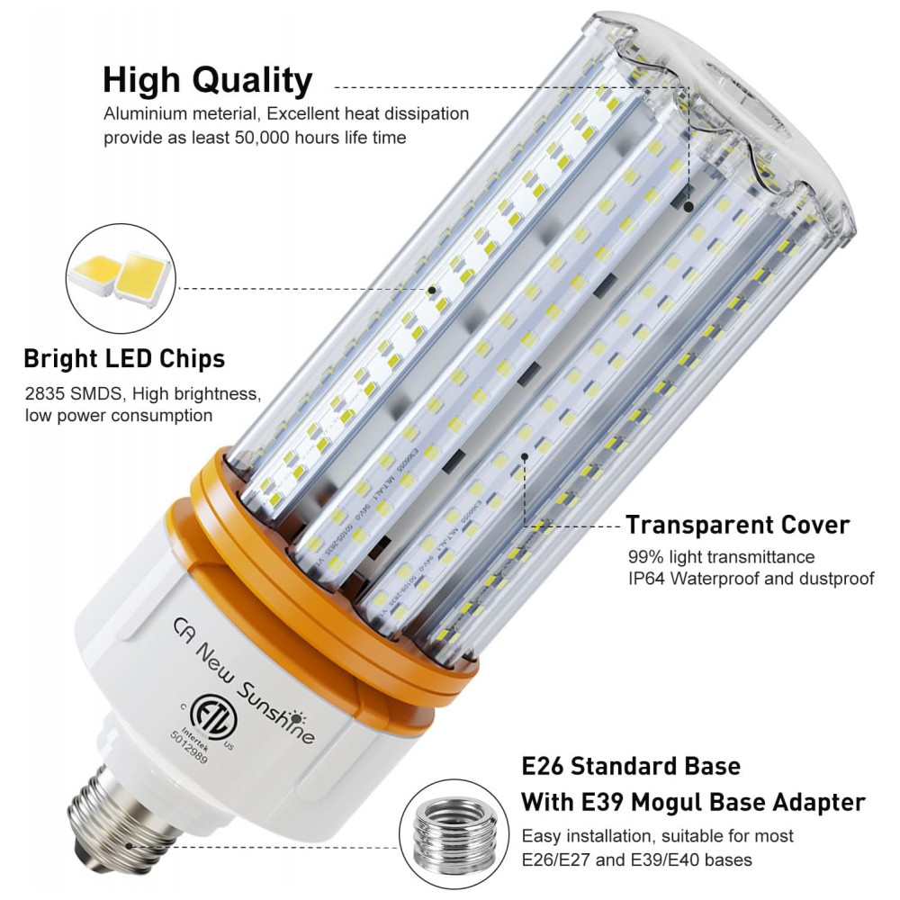 Lâmpada de Milho LED Equivalente a 1000W, 100W, 15000 Lúmens, Luz Branca Natural 5000k, Base Média E26/E39, CA New Sunshine - Imagem 3