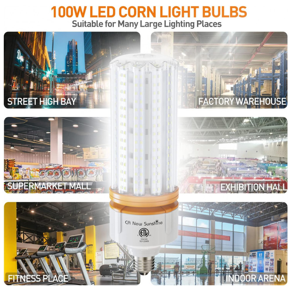Lâmpada de Milho LED Equivalente a 1000W, 100W, 15000 Lúmens, Luz Branca Natural 5000k, Base Média E26/E39, CA New Sunshine - Imagem 6