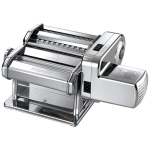 Máquina de Macarrão Elétrica MARCATO Atlasmotor 110V Aço Cromado. Conjunto inclui Atlas 150 manivela braçadeira motor Pastadrive e manual