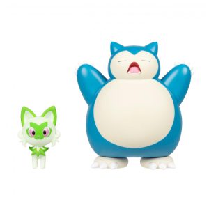 Bonecos Pokémon Sprigatito 5 cm e Snorlax 115 cm Jazwares com articulação e ataque de impacto