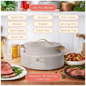 Panela elétrica multiuso 10 em 1 Beautiful by Drew Barrymore 57L bege 1500W 110V