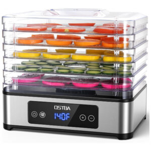 Desidratador de Alimentos OSTBA com 5 Bandejas de Aço Inoxidável, Máquina Desidratadora de Alimentos de 400W, Controle de Temperatura por Temporizador