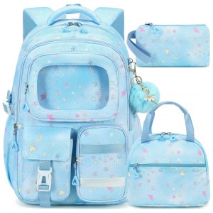 Mochila escolar AO ALI VICTORY azul 3 em 1 com lancheira e estojo para notebook até 16"