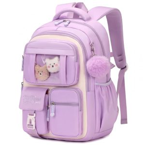 Mochila escolar PIG PIG GIRL roxa e bege estilo ita bag 218 L