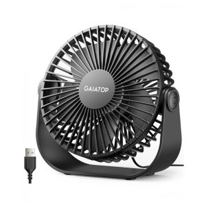 Ventilador de Mesa USB Gaiatop Preto 14 cm 3 Velocidades até 48 m/s 2500 RPM Rotação 90° Silencioso 40 dB 5 Lâminas Modelo TF55B 5V