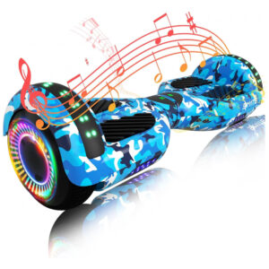 Hoverboard SIMATE Azul Camuflado com Bluetooth, Luzes de LED e Controle por App – Crianças e Adultos