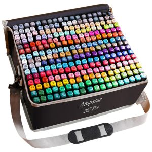 Conjunto de Canetas Artisticas 262 Cores de Ponta Dupla com Estojo para Adulto ATOPSTAR
