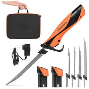 Faca Elétrica Recarregável sem Fio KastKing Speed Demon Pro 4 Lâminas Motor Potente Bateria Duradoura Cabo Ergonômico e Estojo - 120 caracteres