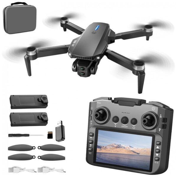 Drone E88 GT com Tela, Motor Sem Escova, Localização por Fluxo Óptico, Desvio Ativo de Obstáculos, 2 baterias,QAONIE