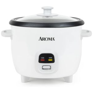 Panela de Arroz AROMA 3 Xícaras (Cru) / 6 Xícaras (Cozido) Pequeno Fazendeiro de Mingau Sopa Manter Aquecido 15L Branco ARC-393NG.