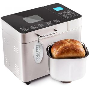 Máquina de Pão Programmable Elite Gourmet EBM8224MM Prata 19 Funções Panela Cerâmica Ceralast™ 3 Tamanhos Voltagem 110V