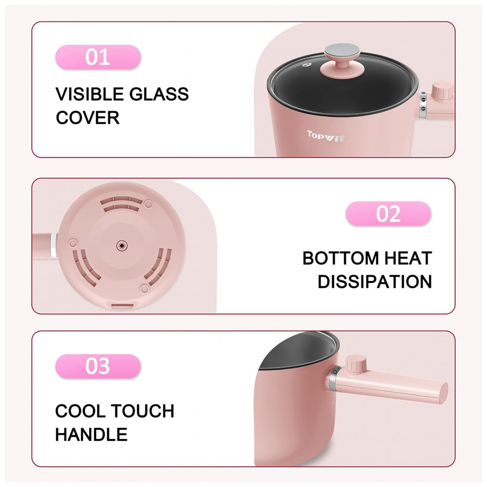 TopWit Hot Pot Elétrico 15L Rosa com Controle Duplo de Potência e Revestimento Antiaderente - Imagem 7