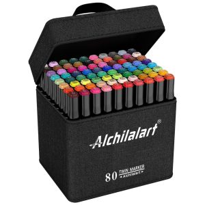 Conjunto de Canetas Artisticas 80 Cores de Ponta Dupla para Adultos e Crianças Alchilalart