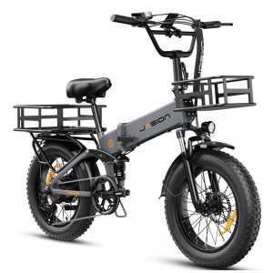 Bicicleta elétrica dobrável Jasion X Hunter cinza pneu grosso 20" motor 750W pico 1400W bateria 48V 13Ah até 112 km 110V