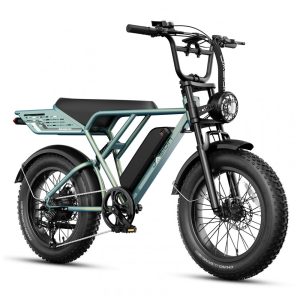 Bicicleta elétrica Jasion RetroVolt Pro verde pneus 20x4 motor 750W pico 3000W bateria 52V 20Ah 7 marchas freios hidráulicos 144km 110V